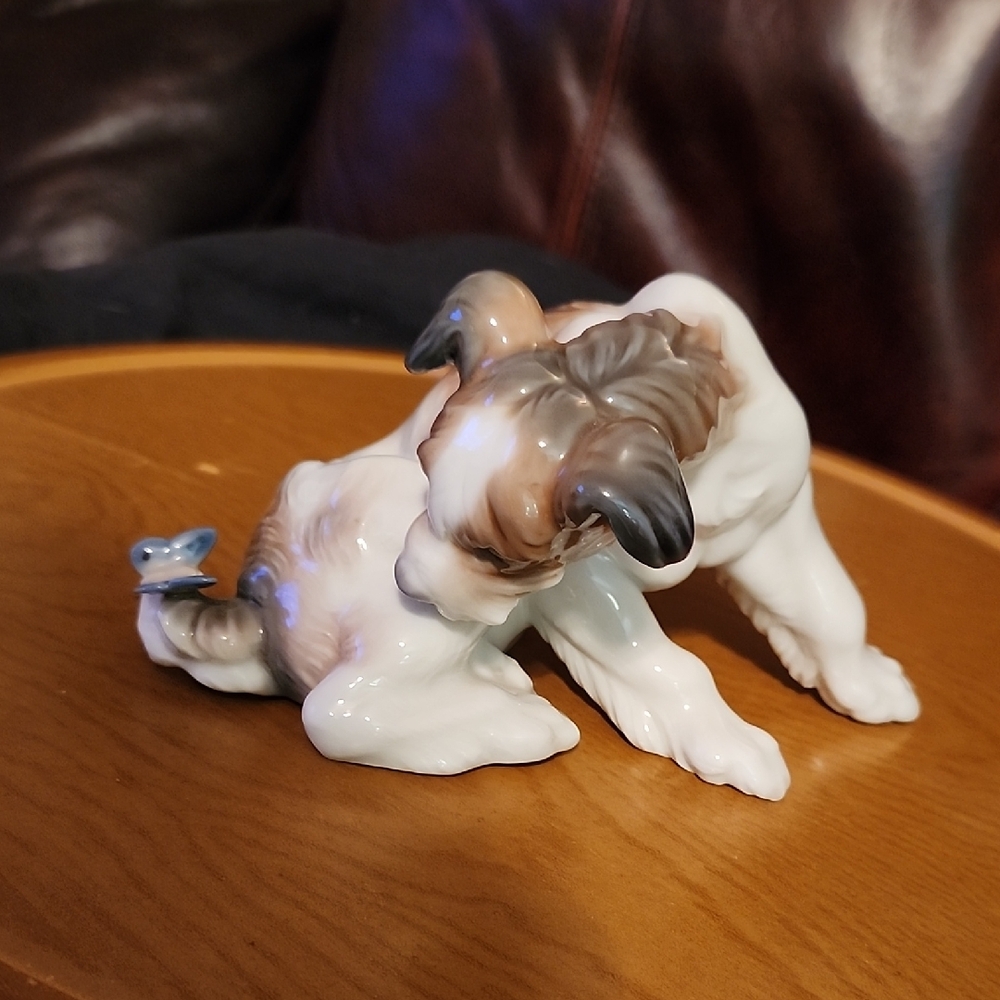 Lladro Playful Dog Figurine - Cream and Brown